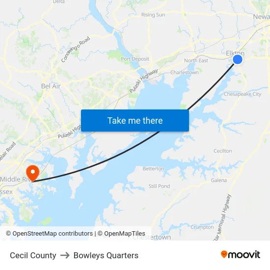 Cecil County to Bowleys Quarters map