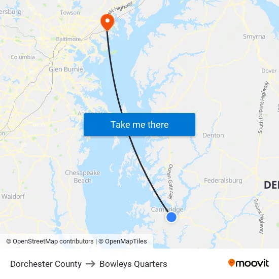 Dorchester County to Bowleys Quarters map