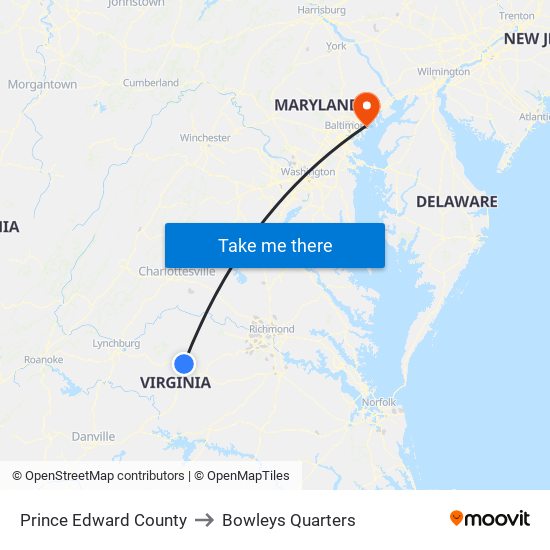 Prince Edward County to Bowleys Quarters map