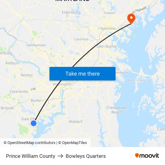 Prince William County to Bowleys Quarters map