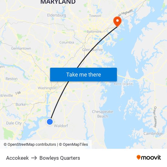 Accokeek to Bowleys Quarters map