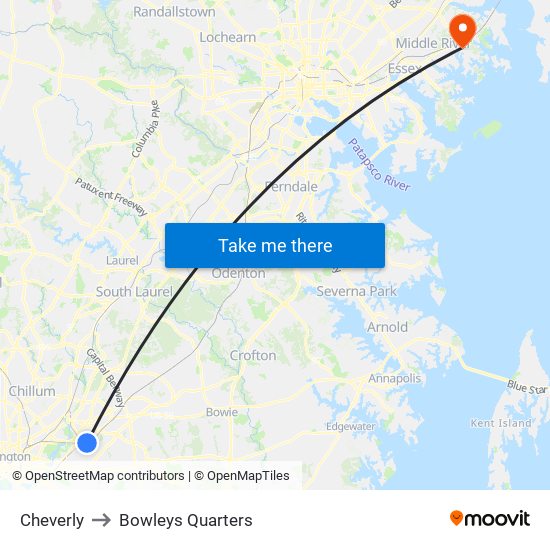 Cheverly to Bowleys Quarters map