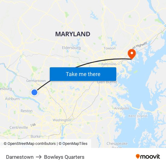 Darnestown to Bowleys Quarters map