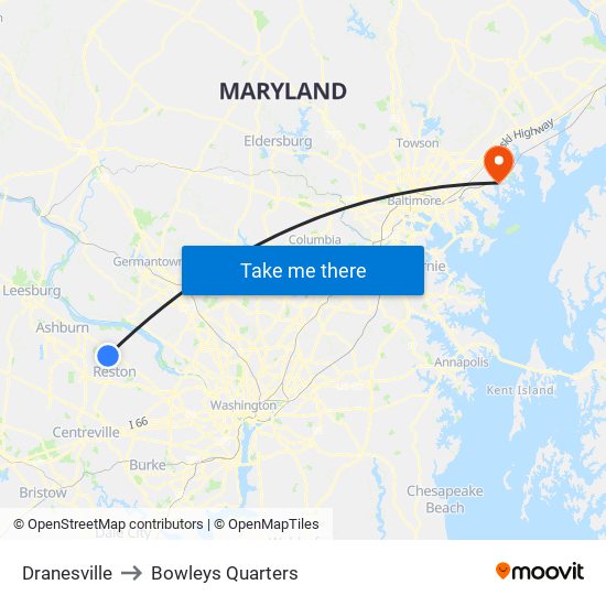 Dranesville to Bowleys Quarters map