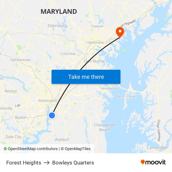 Forest Heights to Bowleys Quarters map