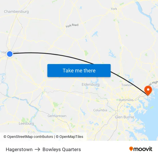 Hagerstown to Bowleys Quarters map