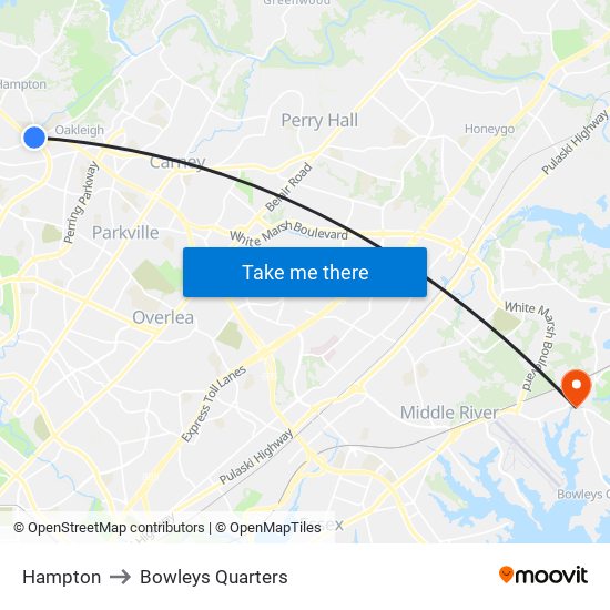 Hampton to Bowleys Quarters map