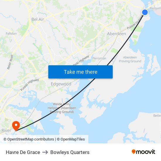 Havre De Grace to Bowleys Quarters map