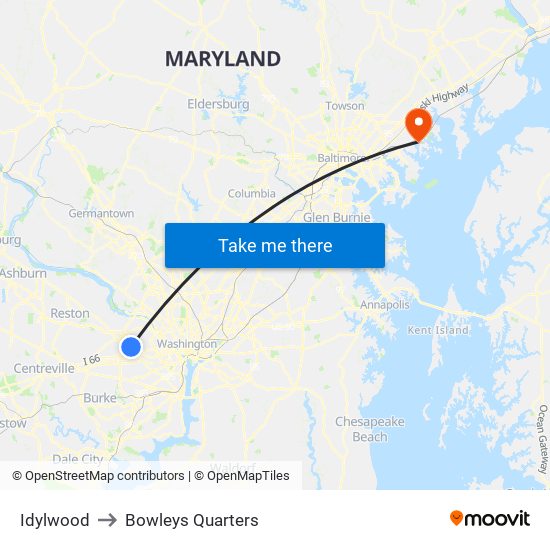 Idylwood to Bowleys Quarters map