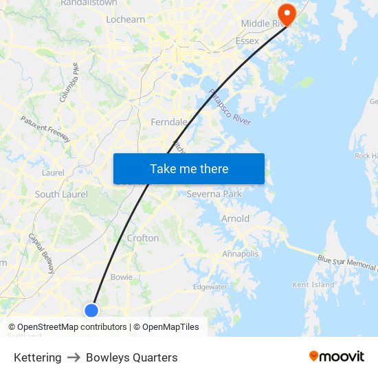 Kettering to Bowleys Quarters map