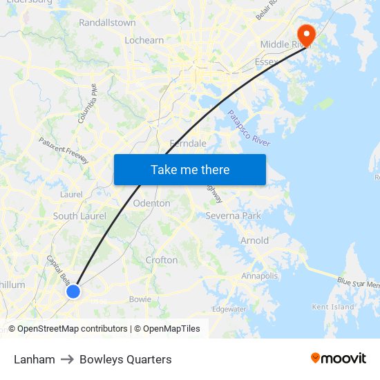 Lanham to Bowleys Quarters map