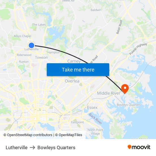 Lutherville to Bowleys Quarters map