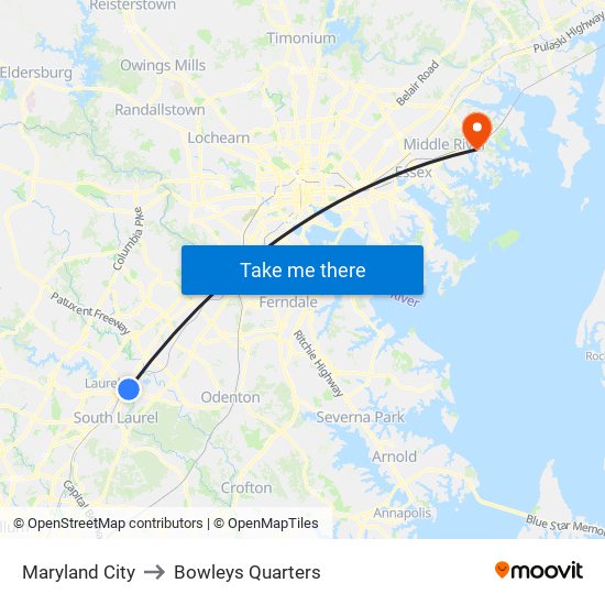 Maryland City to Bowleys Quarters map