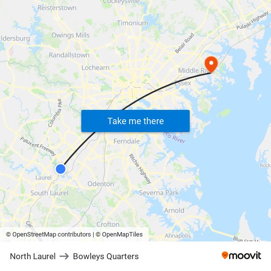 North Laurel to Bowleys Quarters map