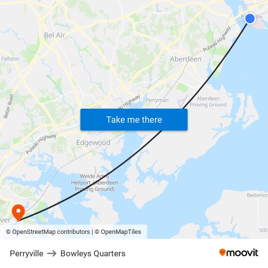 Perryville to Bowleys Quarters map