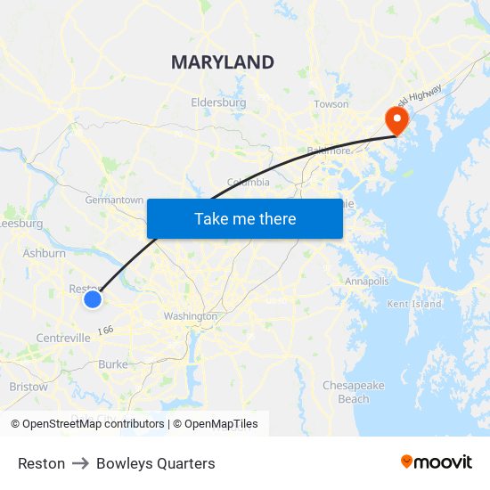 Reston to Bowleys Quarters map