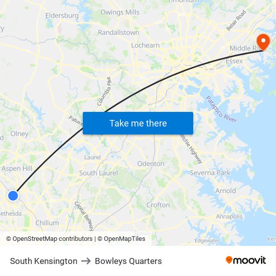 South Kensington to Bowleys Quarters map