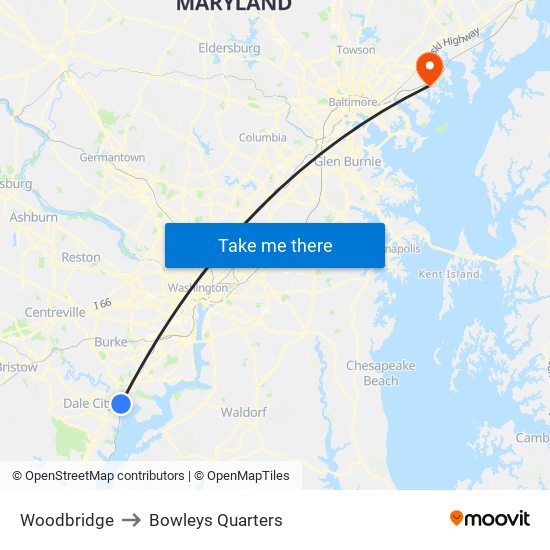 Woodbridge to Bowleys Quarters map