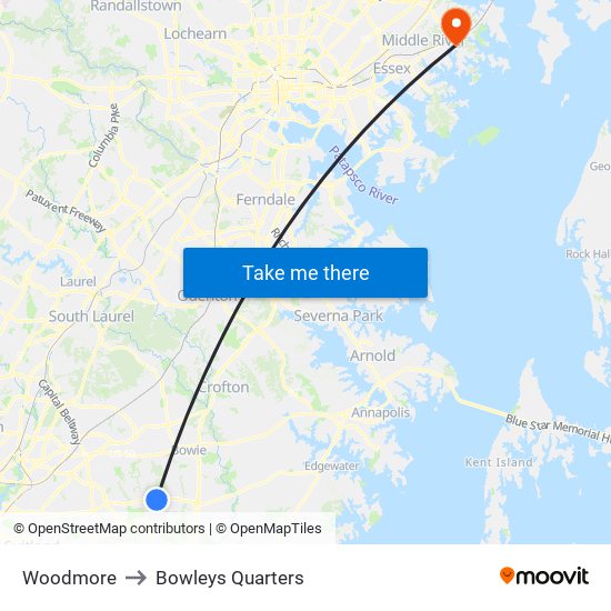 Woodmore to Bowleys Quarters map