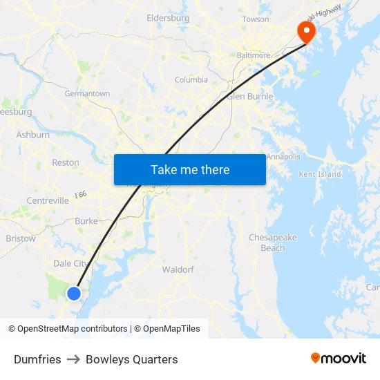 Dumfries to Bowleys Quarters map