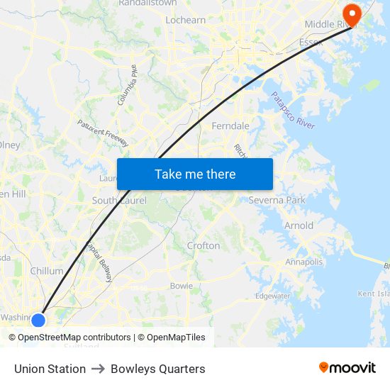 Union Station to Bowleys Quarters map