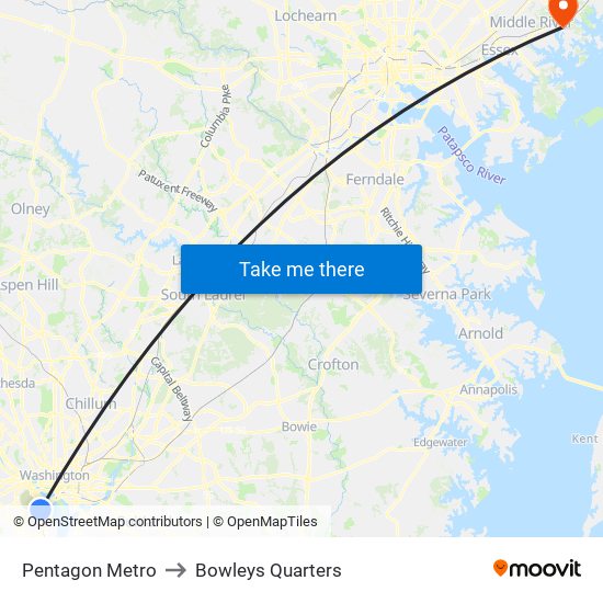 Pentagon Metro to Bowleys Quarters map