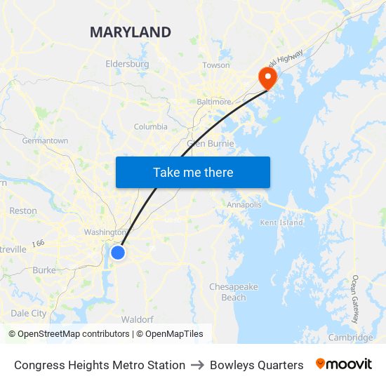 Congress Heights Metro Station to Bowleys Quarters map