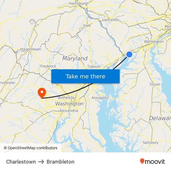 Charlestown to Brambleton map