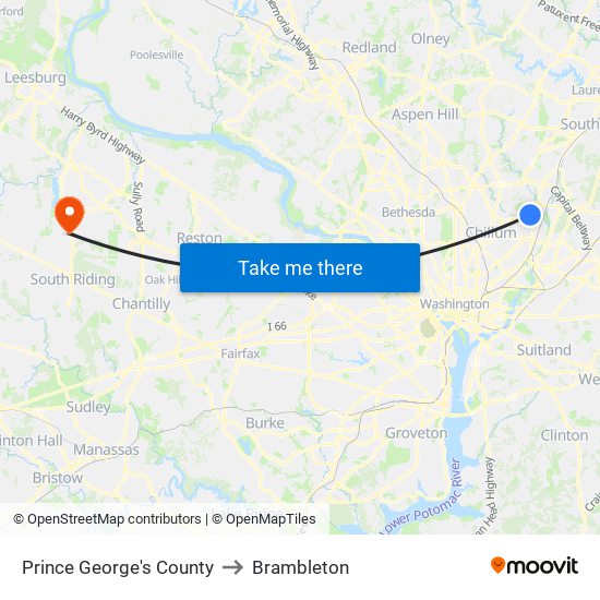 Prince George's County to Brambleton map