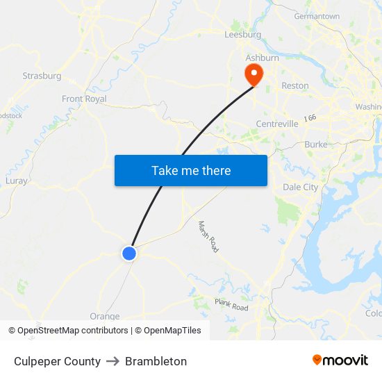 Culpeper County to Brambleton map