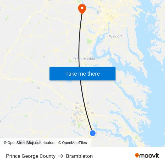 Prince George County to Brambleton map