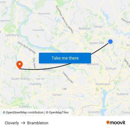 Cloverly to Brambleton map