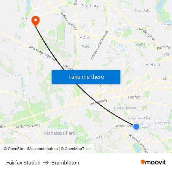 Fairfax Station to Brambleton map