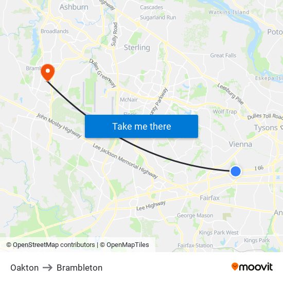 Oakton to Brambleton map