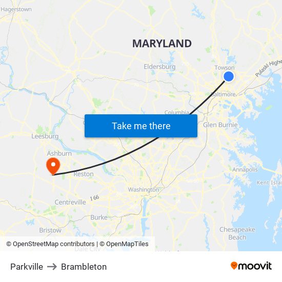 Parkville to Brambleton map