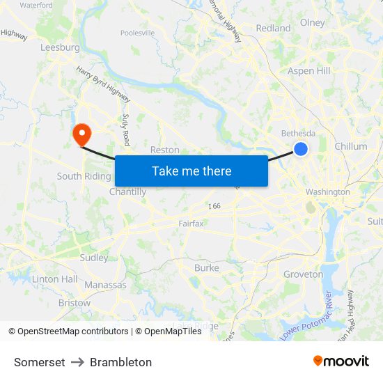 Somerset to Brambleton map