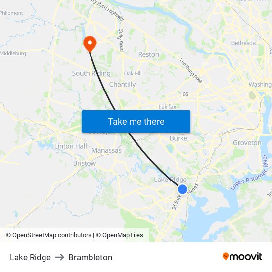 Lake Ridge to Brambleton map