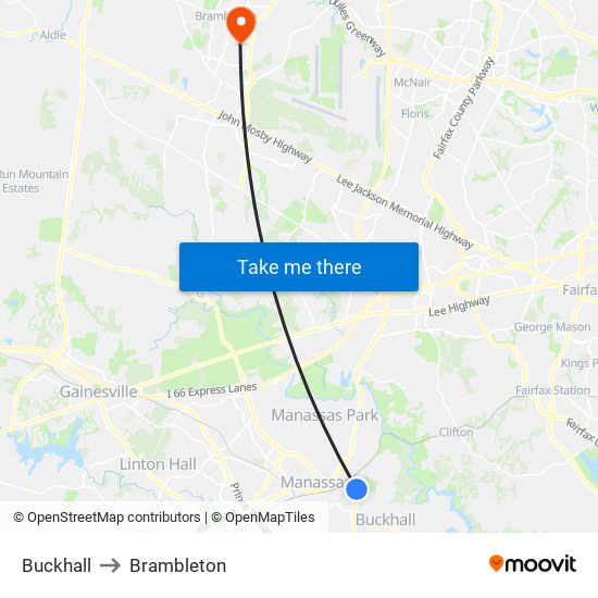 Buckhall to Brambleton map