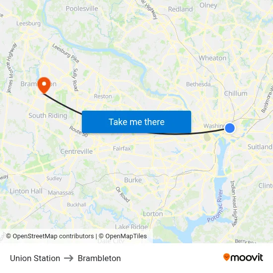 Union Station to Brambleton map