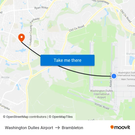 Washington Dulles Airport to Brambleton map