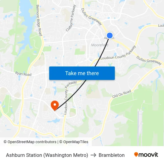 Ashburn Station (Washington Metro) to Brambleton map