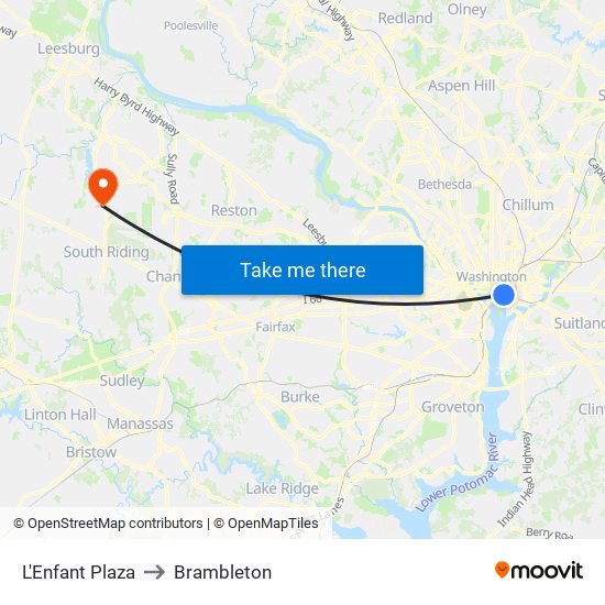 L'Enfant Plaza to Brambleton map