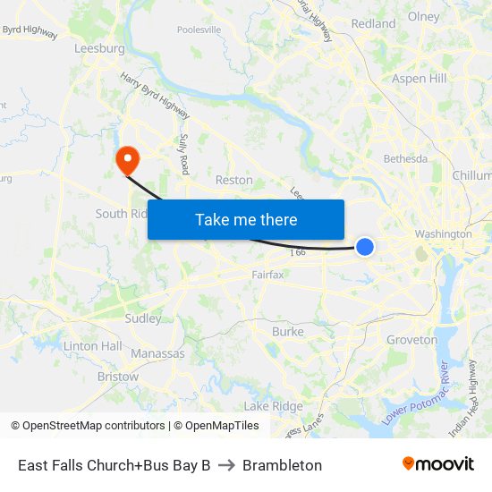 East Falls Church+Bus Bay B to Brambleton map