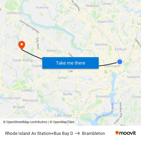Rhode Island Av Station+Bus Bay D to Brambleton map