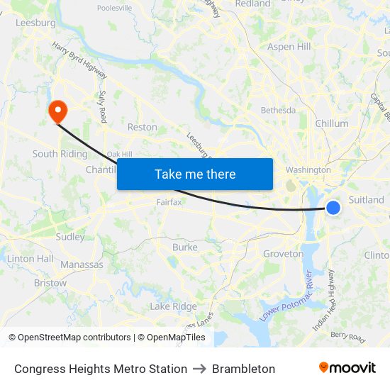 Congress Heights Metro Station to Brambleton map