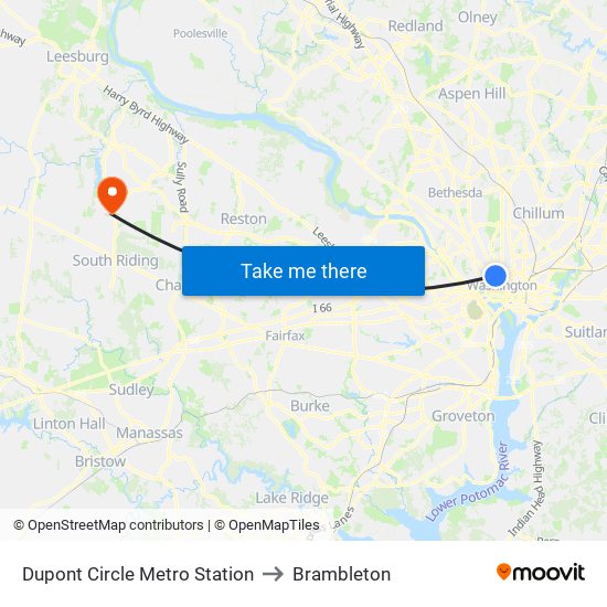 Dupont Circle Metro Station to Brambleton map