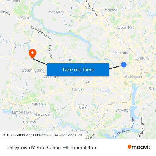 Tenleytown Metro Station to Brambleton map