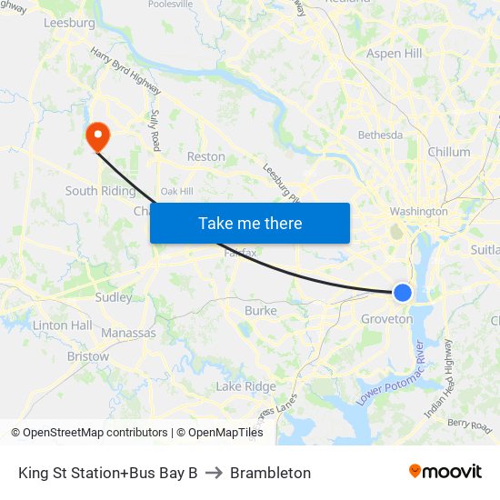 King St Station+Bus Bay B to Brambleton map