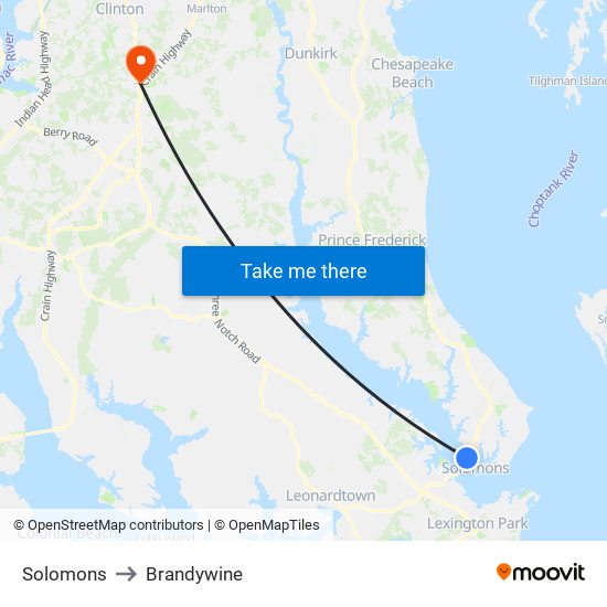 Solomons to Brandywine map