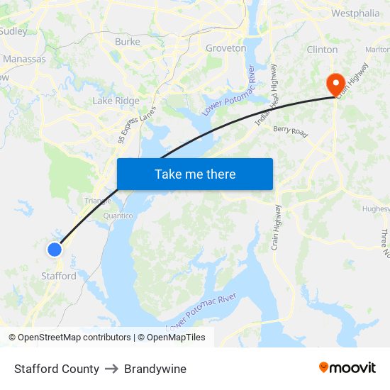 Stafford County to Brandywine map